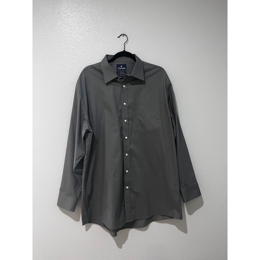 Stafford Travel Easy-Care Broadcloth Shirt Gray Regular Fit XL 17-17.5 34-35